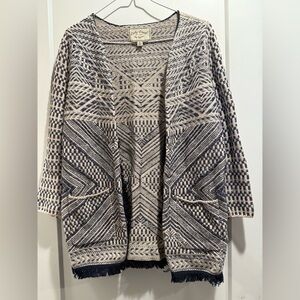 NWOT Lucky Brand Aztec Print Blue and Cream Cardigan‎ Size Small